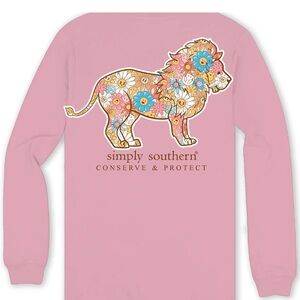 Simply Southern Floral Lion Kids Long Sleeve Tee - Pink